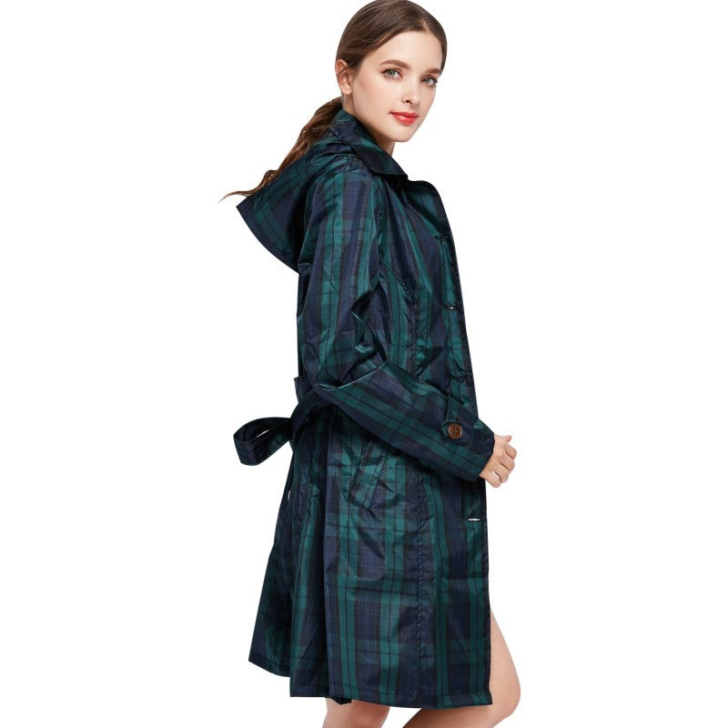 Cecilia Wrenmore | Hooded Plaid Trench Raincoat For Women