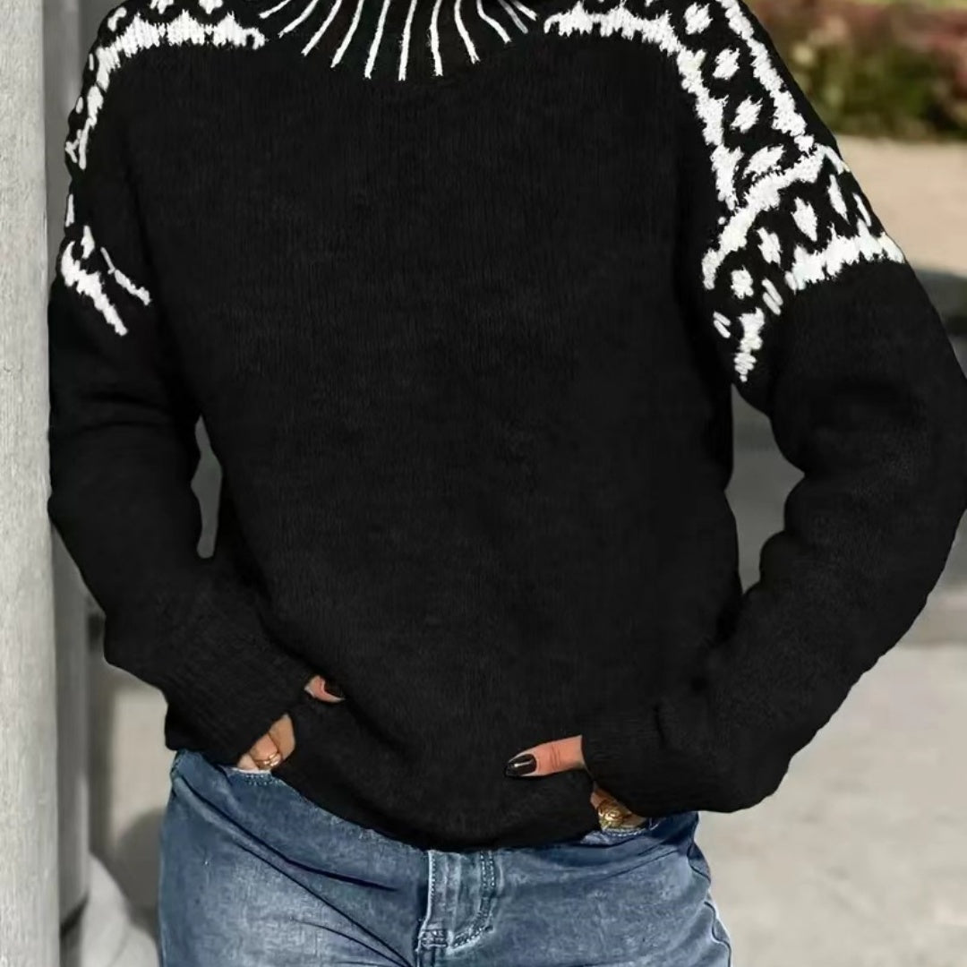 Adele Winters | Turtleneck Contrast Knit Sweater For Women