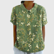 Éloise Fairverne | Green Floral Print Short Sleeve Blouse