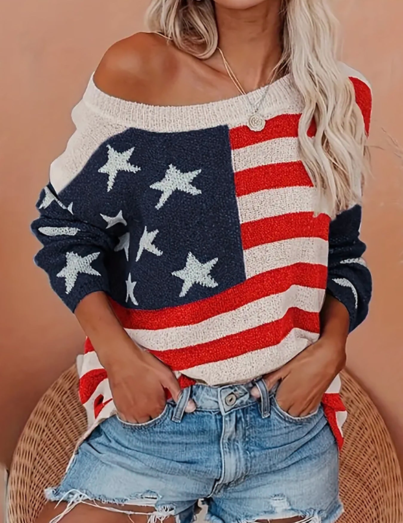 Mathilde Bellamy | Distressed Flag Knit Veterans Day Sweater For Women