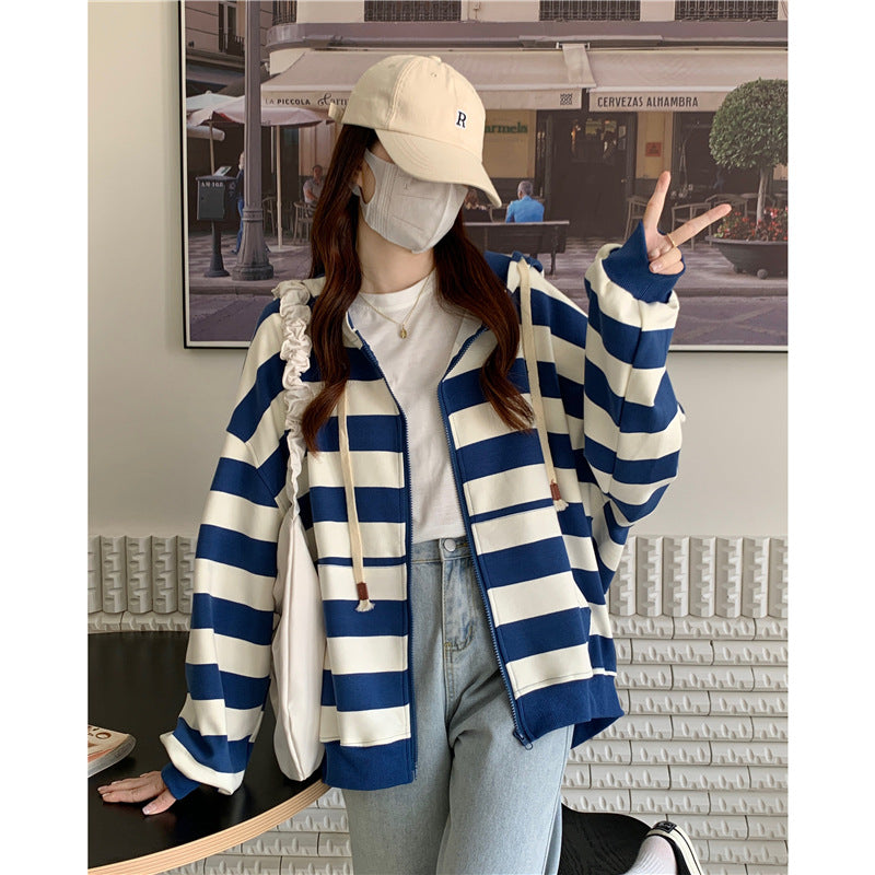 Florence Delacourt | Striped Zip-Up Hoodie For Women
