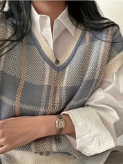 Margaux Delaroche | Vintage Plaid V-Neck Sweater For Women