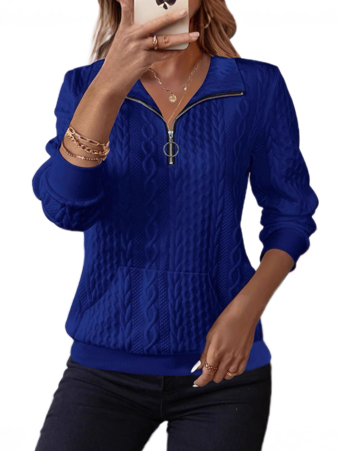 Roxane Fontenelle | Quilted Half-Zip Pullover Sweater For Women