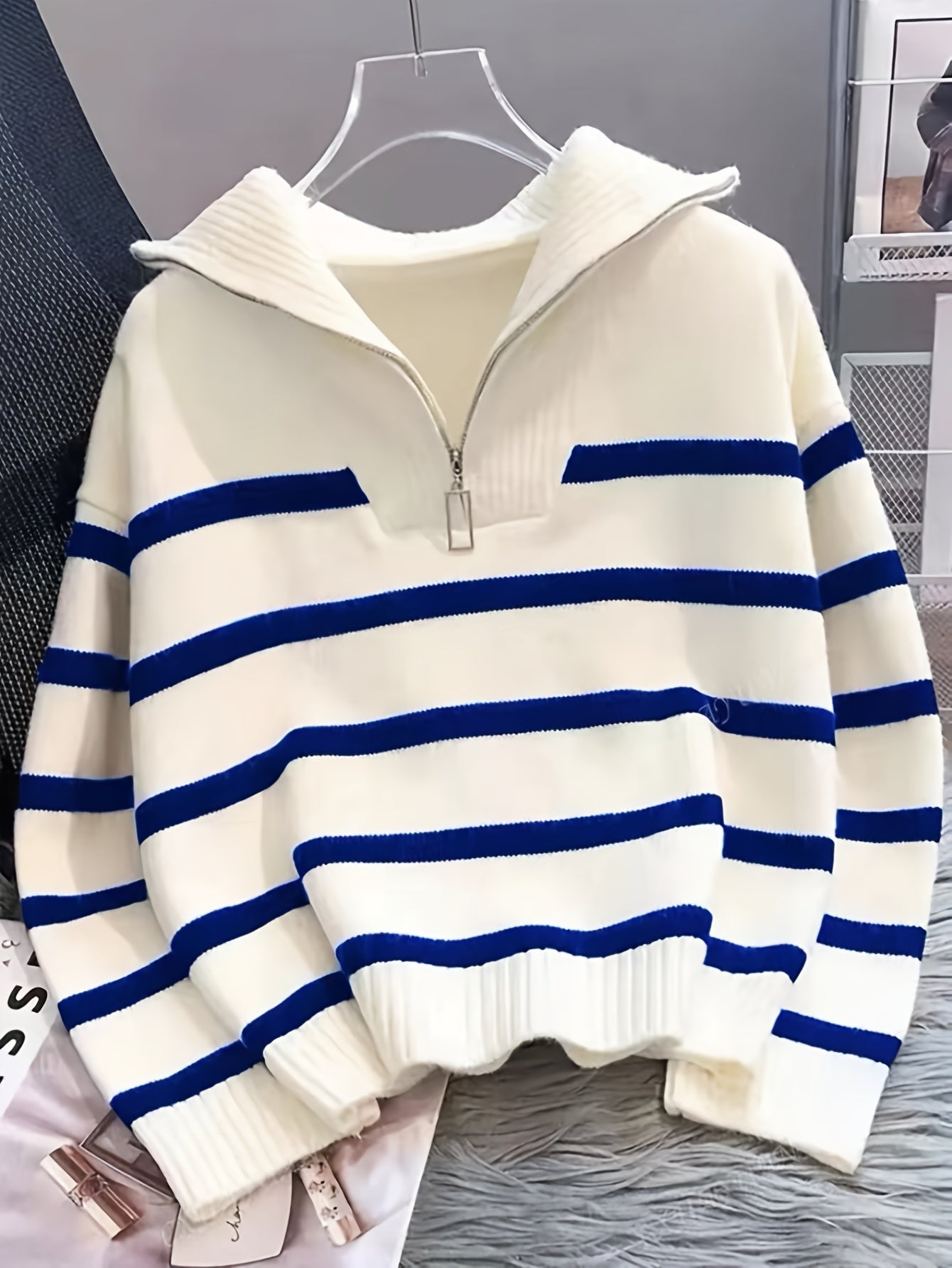 Perrine Duchamp | Striped Quarter-Zip Sweater For Women
