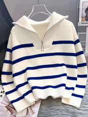 Perrine Duchamp | Striped Quarter-Zip Sweater For Women
