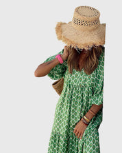 Seraphina Vosbourne | Green Floral Boho Maxi Dress