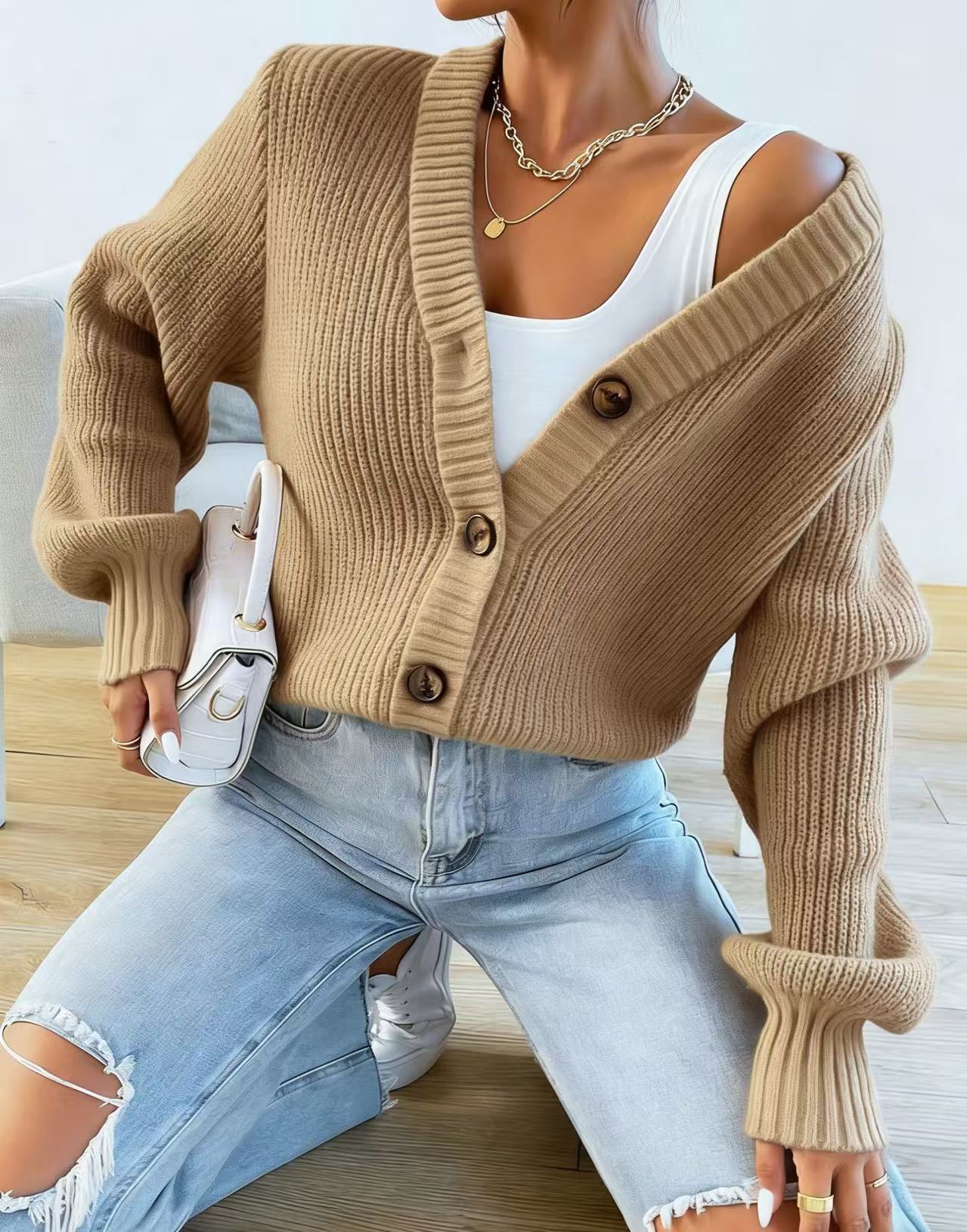 Colette Duvalier | Knitted Button-Front Cardigan For Women