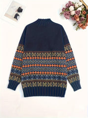 Thea Windmore | Vintage Jacquard Loose-Fit Sweater For Women