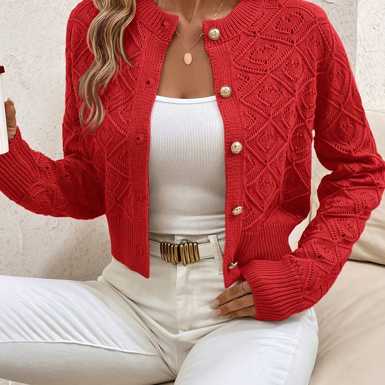Camille Sorrentino | Diamond-Knit Sweater With Button-Front Detail For Women