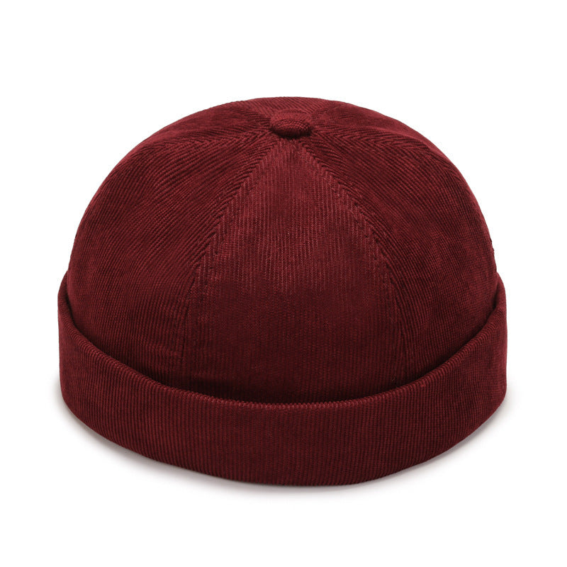 Corduroy Brimless Skull Cap Hat - Wine Red