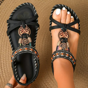 Elara Bontemps | Boho Beaded Orthopedic Flat Sandals in Teal
