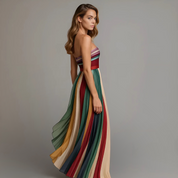 Elara Montclair | Strapless Multicolor Pleated Maxi Dress
