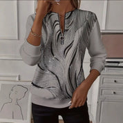 Sylvaine Hollcroft | Geometric Print Quarter-Zip Sweatshirt For Women