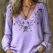 Simone Berthier | Floral Embroidered V-Neck Top For Women