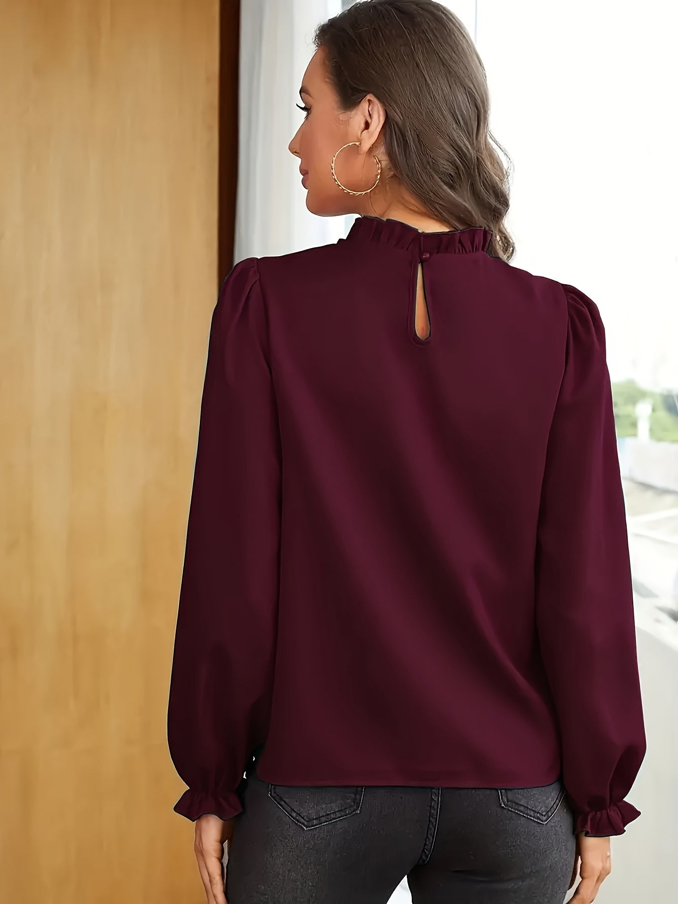 Cosette Vaillant | Rust Ruffled Blouse With Puff Sleeves For Women