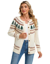Eloise Fontaine | Christmas Tree Jacquard Sweater Cardigan For Women