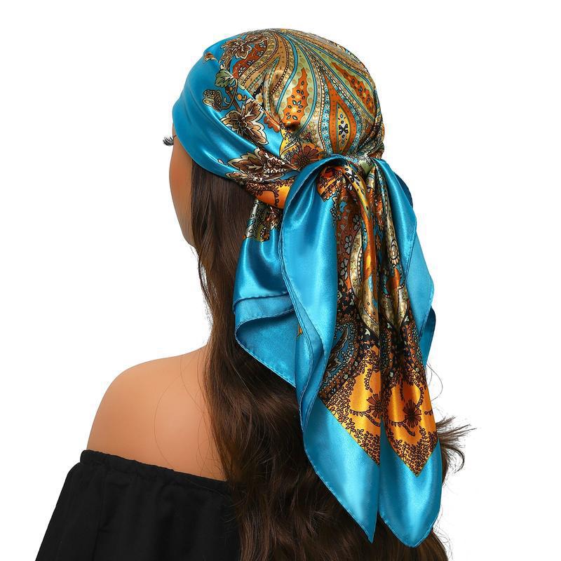 Satin Paisley Headband Scarf - Turquoise