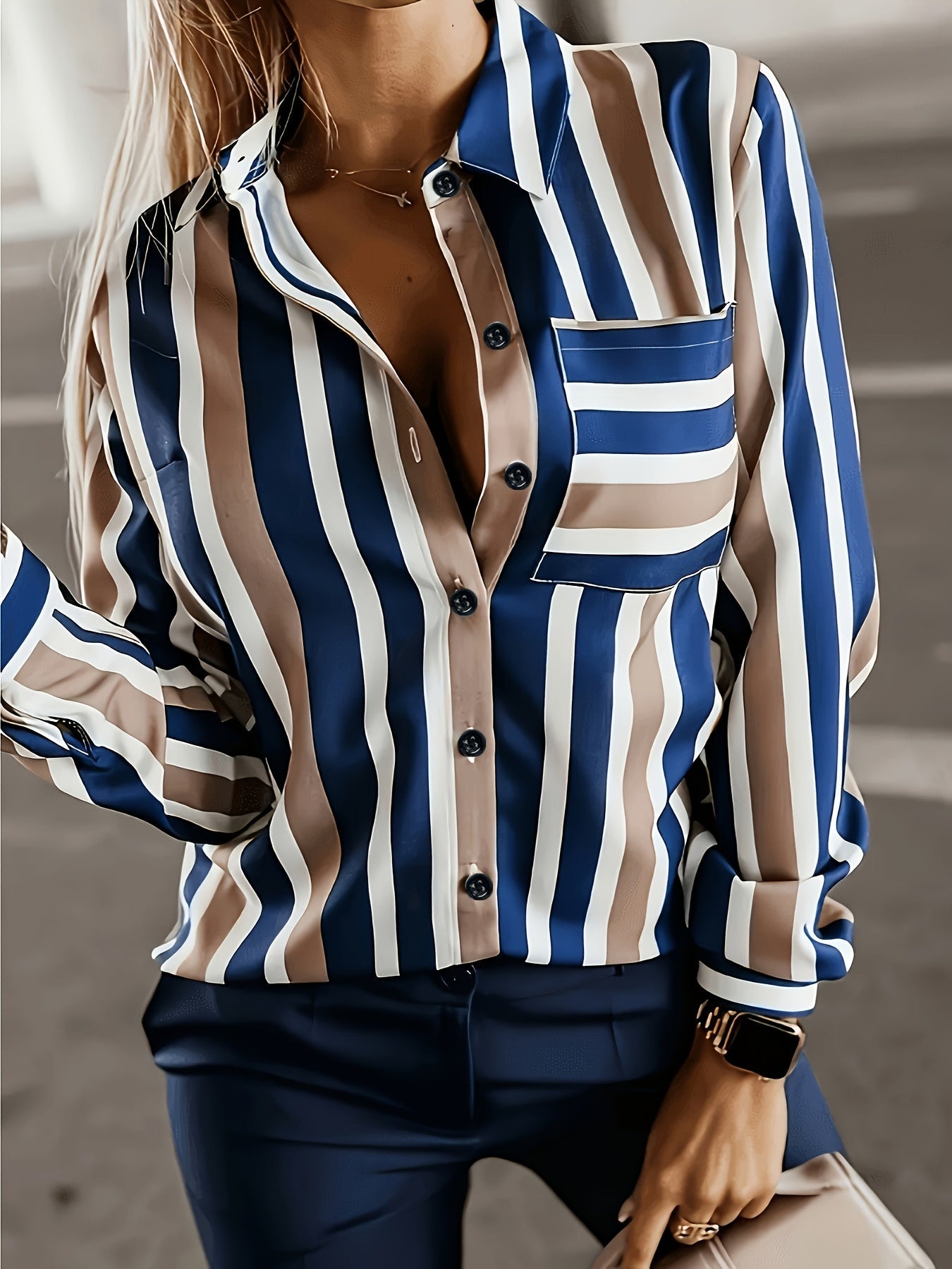 Margaux Delvaux | Striped Button-Up Shirt With Chest Pocket For Women