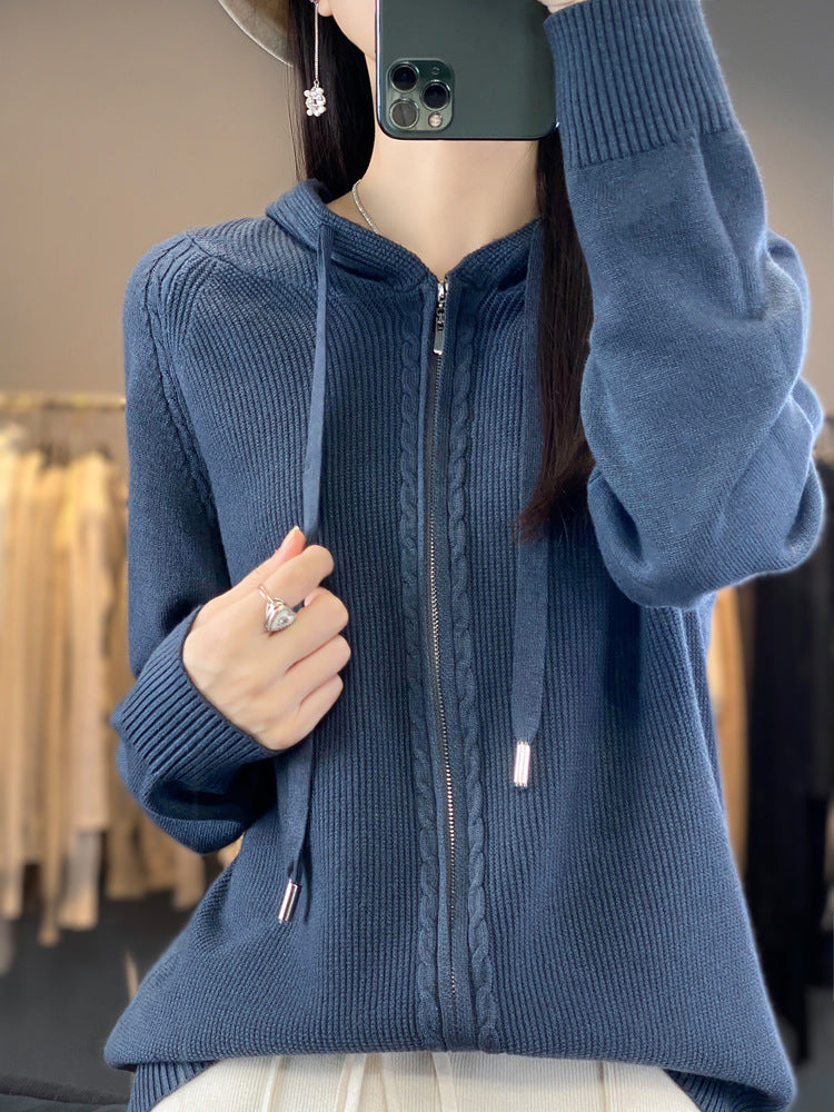 Emilie Cadieux | Hooded Zip-Up Cardigan Sweater For Women