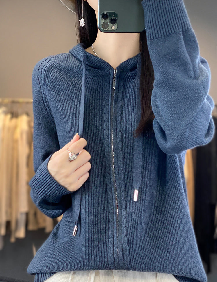 Emilie Cadieux | Hooded Zip-Up Cardigan Sweater For Women