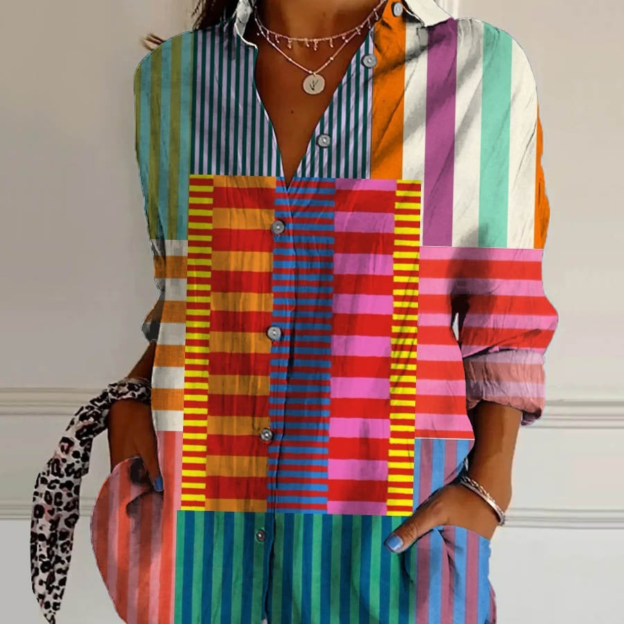 Vera Montcliffe | Geometric Color Block Long Sleeve Shirt For Women