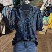 Sylvie Montclair | Floral Print V-Neck Blouse For Women