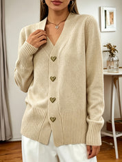 Mireille Costanzo | Heart-Button V-Neck Cardigan For Women