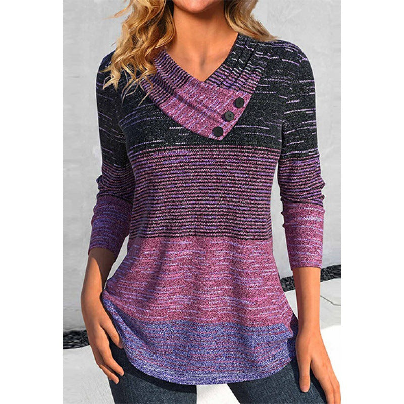 Margaux Lefevre | Colorblock V-Neck Long Sleeve Top For Women