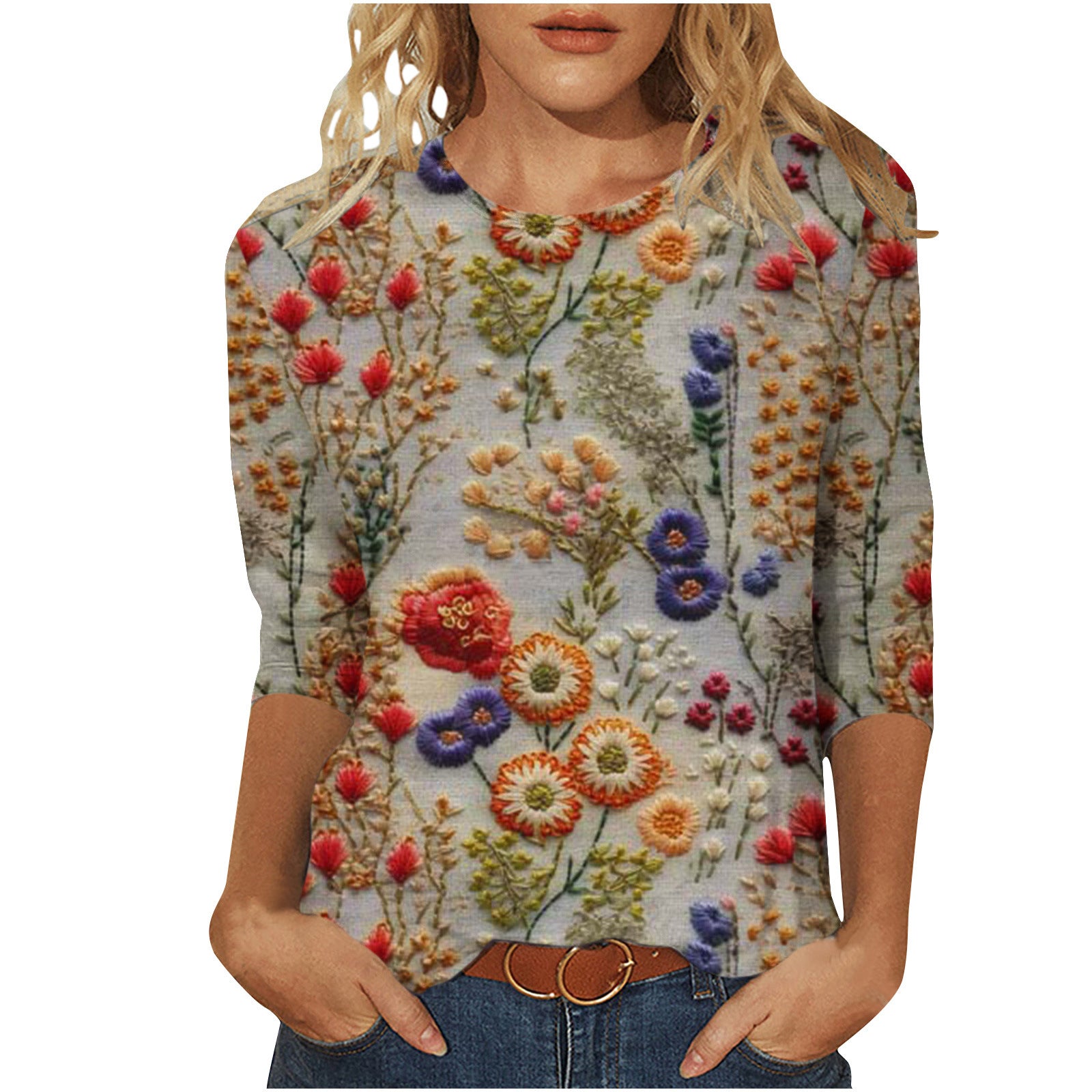 Isadora Winslow | 3D Floral Print Round Neck Top For Women