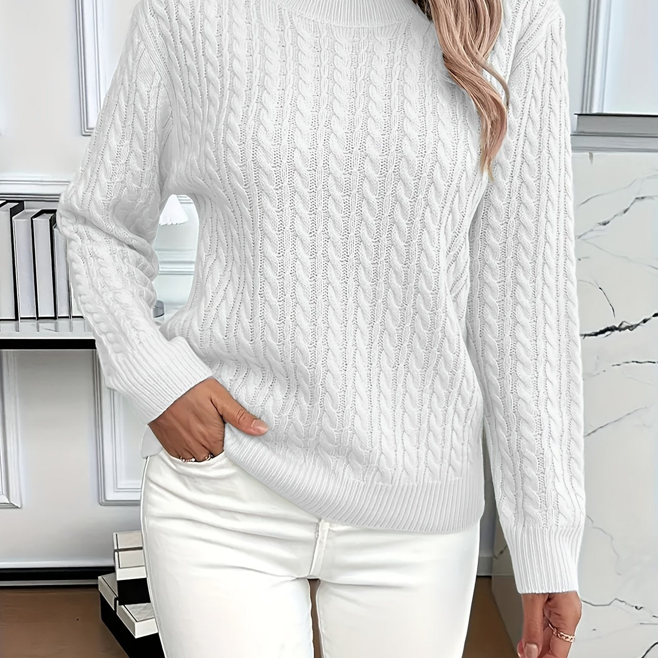 Simone Aldridge | Cable-Knit Round Neck Sweater For Women