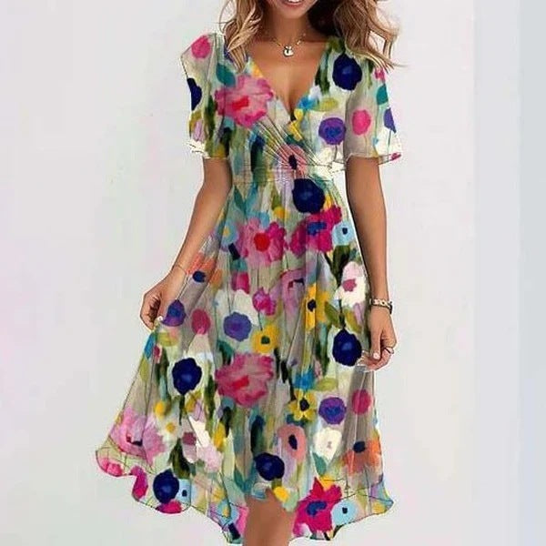 Ellinor Beauvais | Green Floral Chiffon Midi Wrap Dress