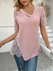 Ophélie Vasnier | Waffle Knit Top With Lace-Trimmed Sleeves
