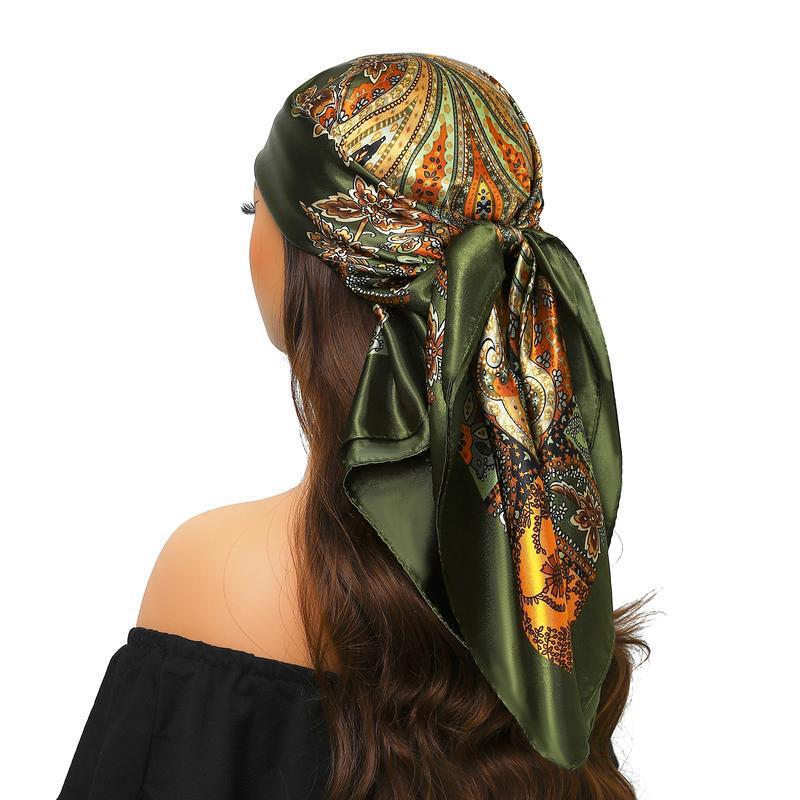 Satin Paisley Headband Scarf - Olive Green