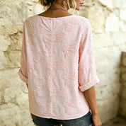 Noemie Castellan | Floral Embroidered Split Neck Blouse For Women