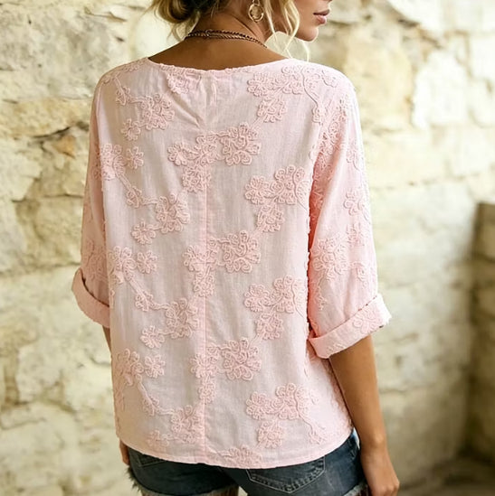 Noemie Castellan | Floral Embroidered Split Neck Blouse For Women