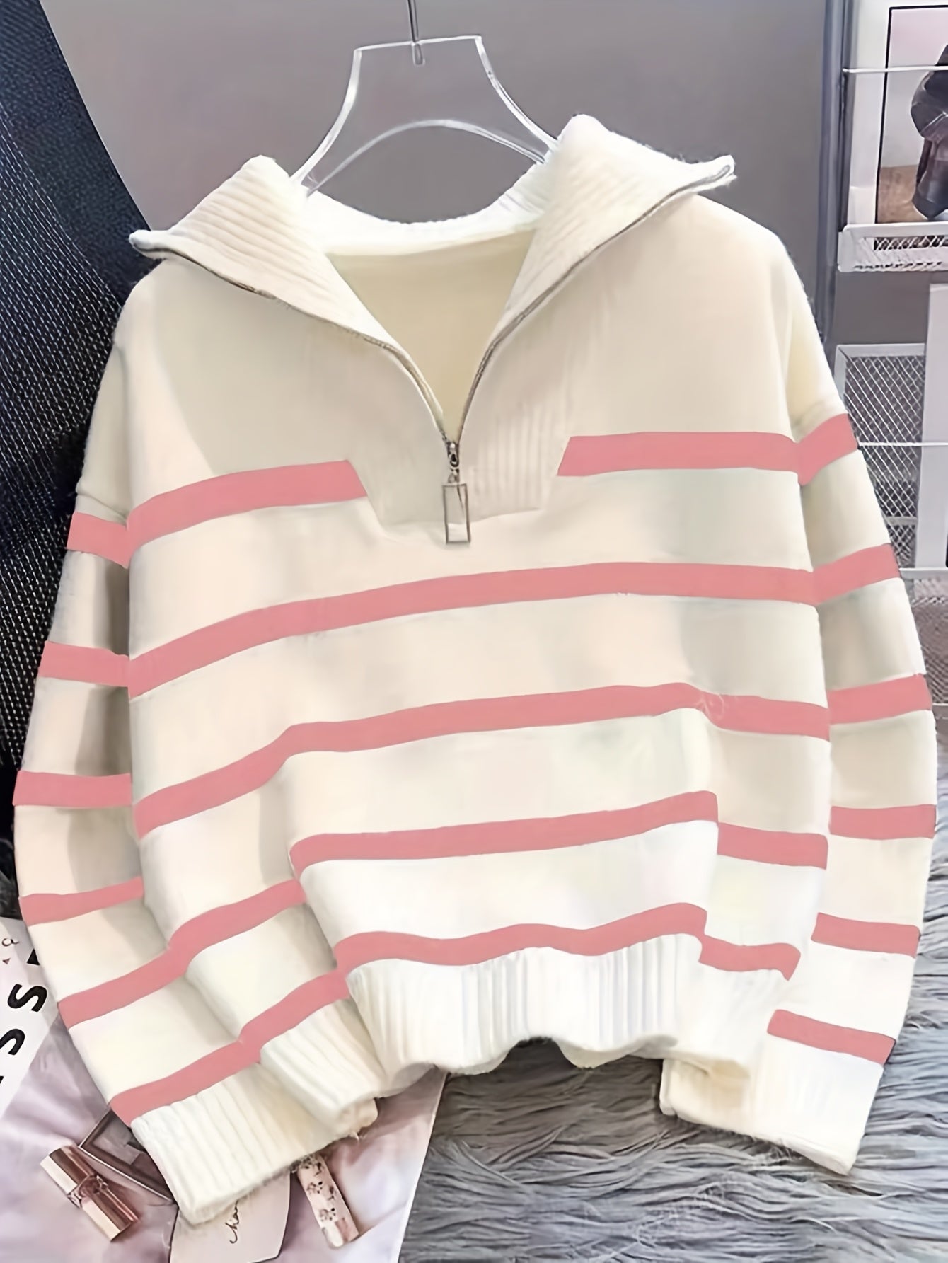 Perrine Duchamp | Striped Quarter-Zip Sweater For Women