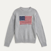 Valentina Fairchild | Cream Knit Veterans Day Sweater With Flag Patch For Women