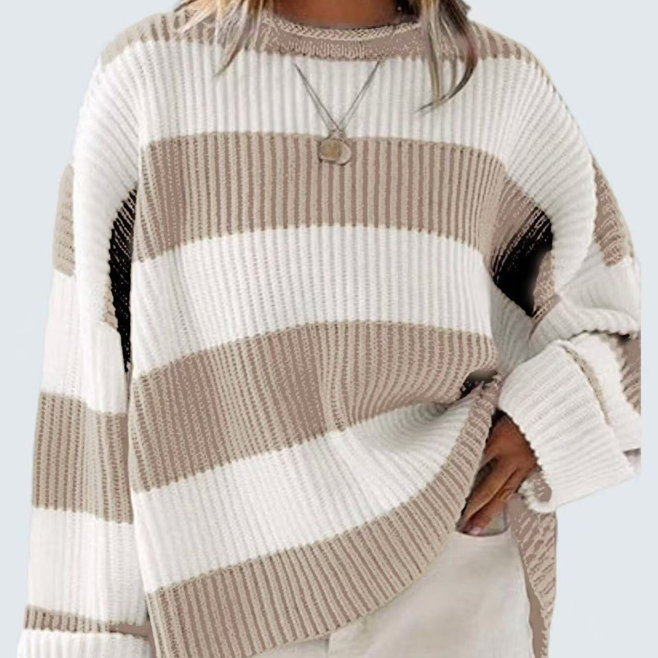 Lucienne Bardot | Striped Oversized Knit Sweater For Women