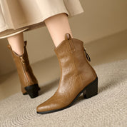 Marisol Chevrier | Leather Cowboy Boots With Block Heel For Women