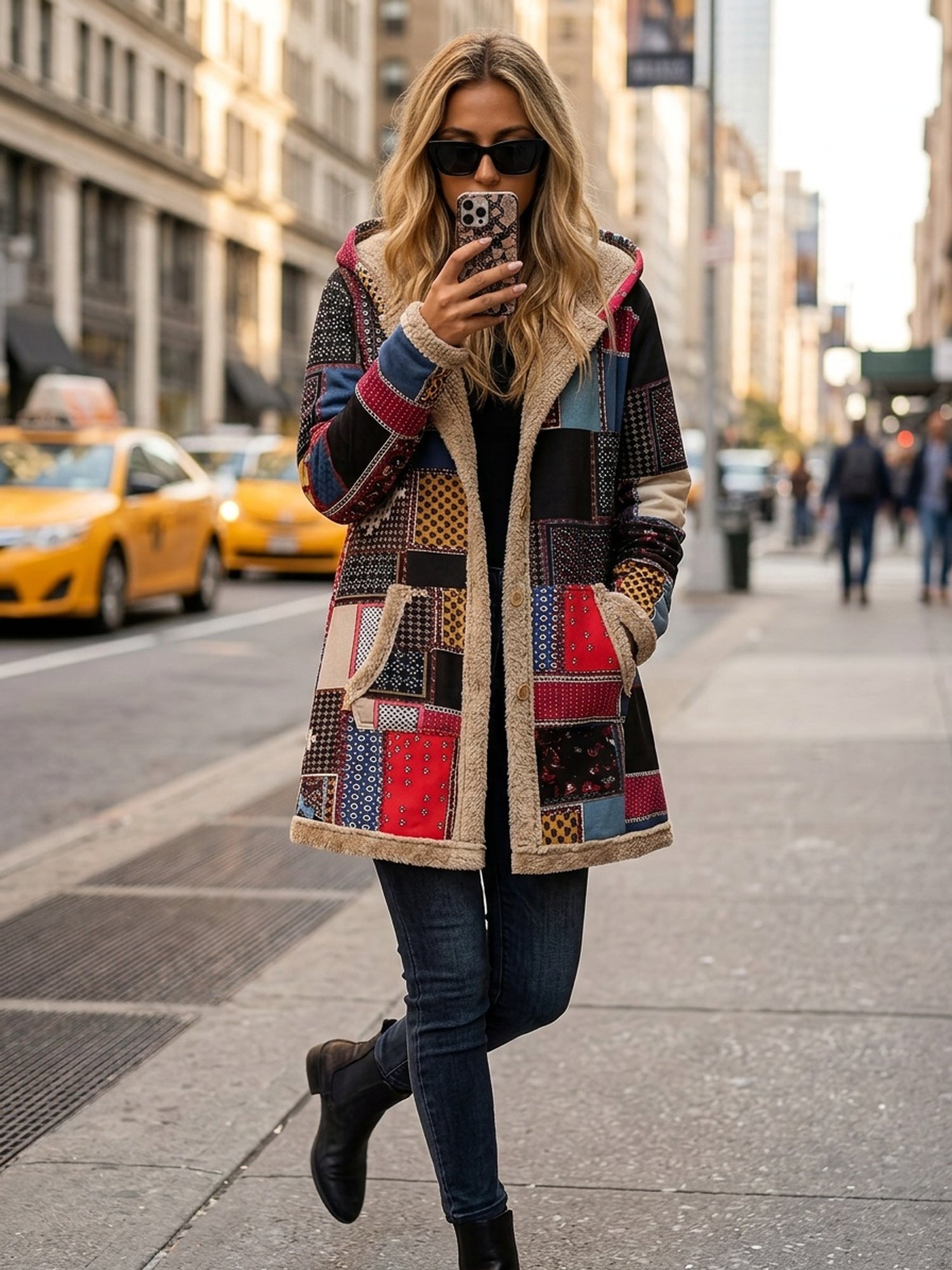 Noa Bergerac | Patchwork Hooded Longline Jacket For Women