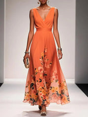 Celestine Dawnmore | Light Blue Floral Maxi V-Neck Dress