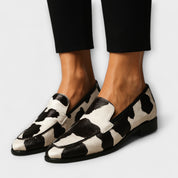 Margolaine Whitvere | Cow Print Orthopedic Support Loafers