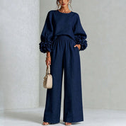 Oaklyn Merfield | Ruffle Cuff Top & Wide Leg Pants Set For Women
