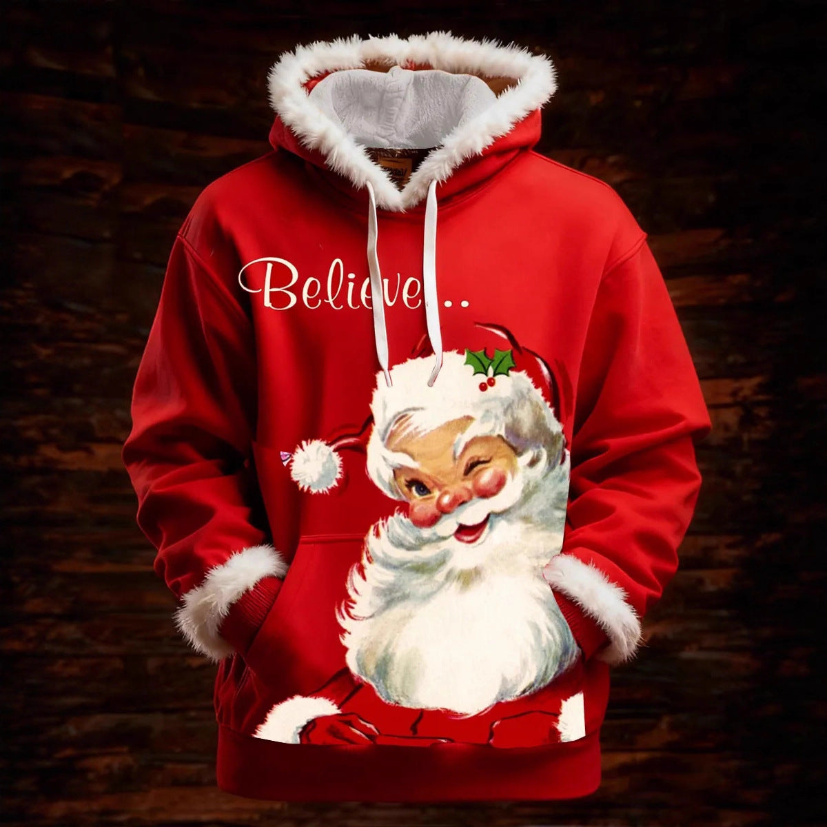Francesca Hartwell | Flag Santa Print Christmas Hoodie For Women