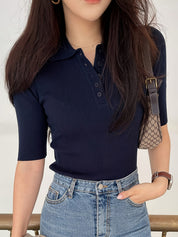 Beatrix Chandon | Ribbed Collared Polo Top For Women
