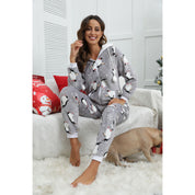 Cocoa Cuddle | Grey Penguin Print Christmas Pyjamas For Women
