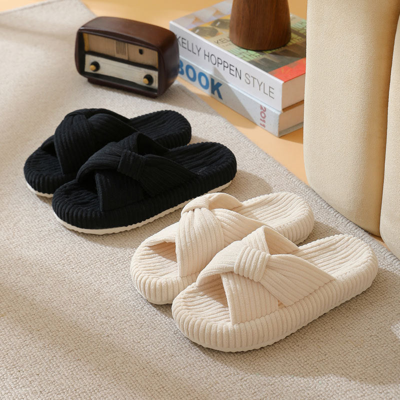 Odette Villeneuve | Cross-Strap Corduroy Slippers For Women