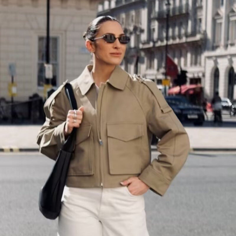 Adrienne Castellan | Khaki Cropped Work Jacket For Women