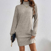 Odalys Ferraro | Ribbed Turtleneck Sweater Mini Dress For Women