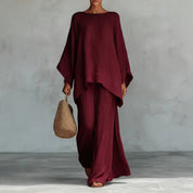 Serena Vauclaire | Linen-Look Batwing 2-Piece Wide-Leg Set For Women
